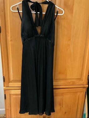 White House Black Market Black V‑Neck Halter Mini Dress